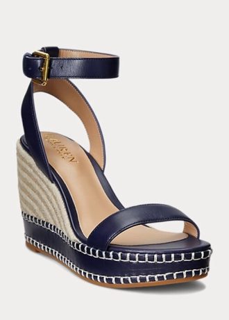 Espadrile din piele Ralph Lauren Hilarie pentru femei bleumarin