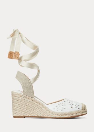 Espadrille albe din piele nappa cu ochi Ralph Lauren pentru femei