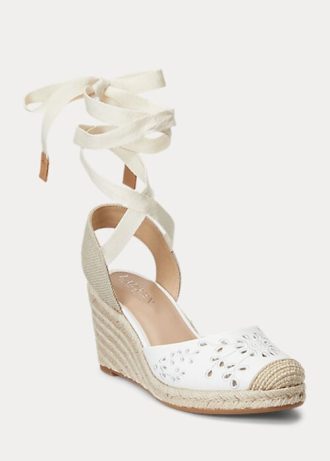 Espadrille albe din piele nappa cu ochi Ralph Lauren pentru femei