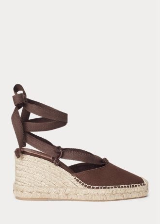 Espadrille cu pană din pânză Ralph Lauren, ciocolată, pentru femei