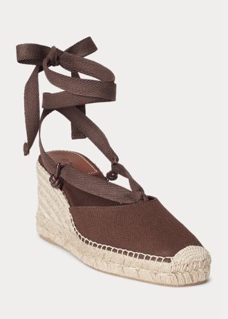 Espadrille cu pană din pânză Ralph Lauren, ciocolată, pentru femei