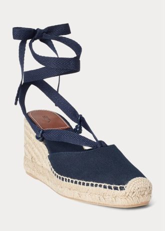 Espadrille cu pană din pânză Ralph Lauren pentru femei bleumarin