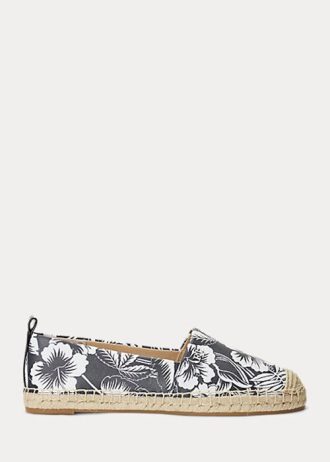 Espadrille din piele florală Ralph Lauren Cameryn III de damă alb/negru