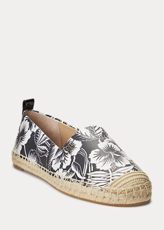 Espadrille din piele florală Ralph Lauren Cameryn III de damă alb/negru