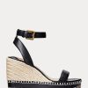 Espadrille din piele Ralph Lauren Hilarie de damă neagră Espadrille din piele Ralph Lauren Hilarie de damă neagră