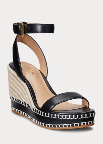 Espadrille din piele Ralph Lauren Hilarie de damă neagră