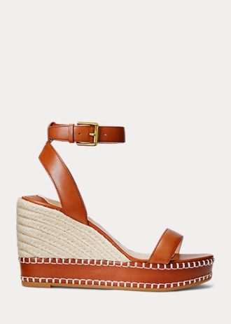 Espadrille din piele Ralph Lauren Hilarie maro pentru femei