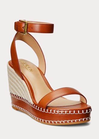 Espadrille din piele Ralph Lauren Hilarie maro pentru femei