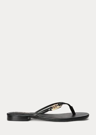 Flip-flops de damă negri Ralph Lauren Emalia Nappa din piele