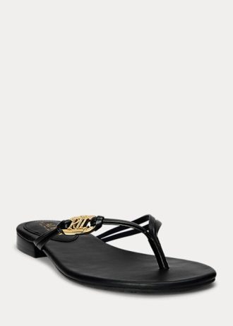 Flip-flops de damă negri Ralph Lauren Emalia Nappa din piele