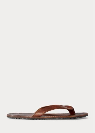 Flip-flops din piele Ralph Lauren maro închis pentru bărbați