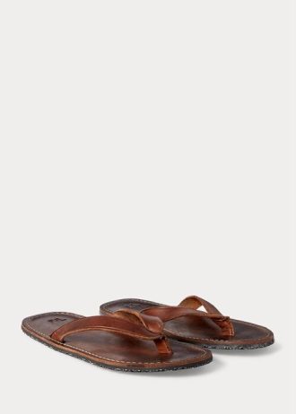 Flip-flops din piele Ralph Lauren maro închis pentru bărbați
