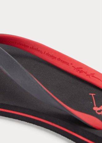 Flip-flops pentru bărbați, negru/roșu, Ralph Lauren Bolt Pony
