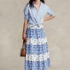 Fuste albastre din bumbac Ralph Lauren cu dungi florale pentru femei Fuste albastre din bumbac Ralph Lauren cu dungi florale pentru femei