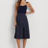 Fuste crep / bleumarin pentru femei Ralph Lauren cu buline plisate Fuste crep / bleumarin pentru femei Ralph Lauren cu buline plisate