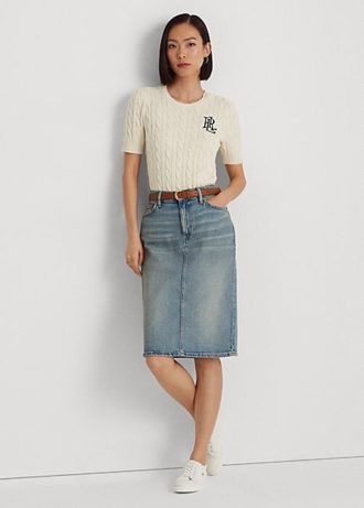 Fuste de blugi Ralph Lauren de damă albastru deschis Fuste de blugi Ralph Lauren de damă albastru deschis