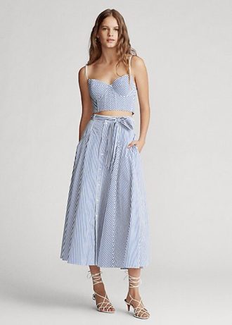 Fuste de damă, alb/albastru, din bumbac cu dungi Ralph Lauren