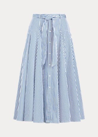Fuste de damă, alb/albastru, din bumbac cu dungi Ralph Lauren