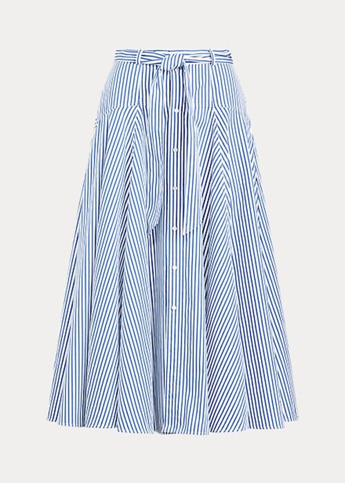 Fuste de damă, alb/albastru, din bumbac cu dungi Ralph Lauren Fuste de damă, alb/albastru, din bumbac cu dungi Ralph Lauren