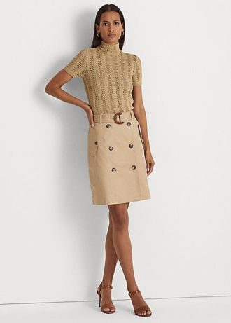 Fuste de damă bej Ralph Lauren cu curea din twill micro șlefuit