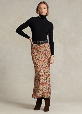 Fuste de damă Flower, Ralph Lauren, cu flori încrețite în georgette