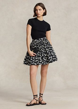 Fuste de damă negru/alb Ralph Lauren Floral A-Line