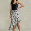 Fuste de in asimetrice cu volane florale Ralph Lauren crem / negru