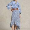 Fuste din crepon cu volane florale Ralph Lauren pentru femei albastre