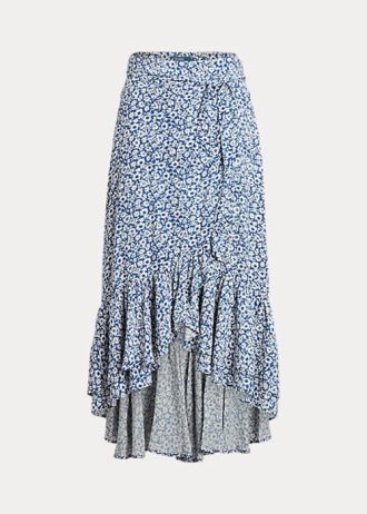 Fuste din crepon cu volane florale Ralph Lauren pentru femei albastre