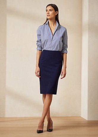 Fuste din crepon din lână elastică Ralph Lauren Cindy pentru femei bleumarin Fuste din crepon din lână elastică Ralph Lauren Cindy pentru femei bleumarin