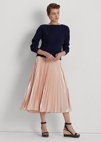 Fuste din șifon metalic plisat Ralph Lauren de damă roz