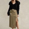 Fuste din satin cu detaliu de cravată Ralph Lauren de damă Olive Fuste din satin cu detaliu de cravată Ralph Lauren de damă Olive