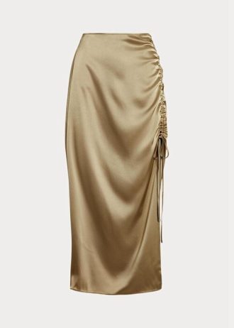 Fuste din satin cu detaliu de cravată Ralph Lauren de damă Olive