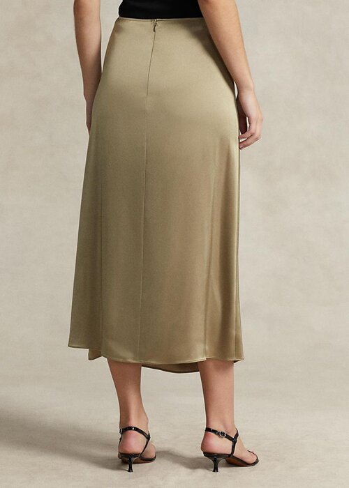 Fuste din satin cu detaliu de cravată Ralph Lauren de damă Olive Fuste din satin cu detaliu de cravată Ralph Lauren de damă Olive