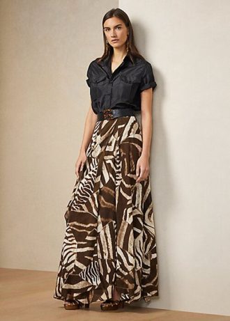 Fuste din voile de in cu imprimeu zebră Ralph Lauren Liliosa pentru femei maro