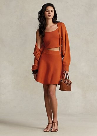Fuste evazate din amestec de lână merino Ralph Lauren portocalii pentru femei