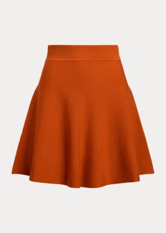 Fuste evazate din amestec de lână merino Ralph Lauren portocalii pentru femei