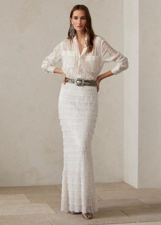 Fuste maxi ornamentate Ralph Lauren Fontanna de damă albe