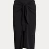 Fuste midi din jerseu stretch cu cravată în față Ralph Lauren pentru femei negre Fuste midi din jerseu stretch cu cravată în față Ralph Lauren pentru femei negre