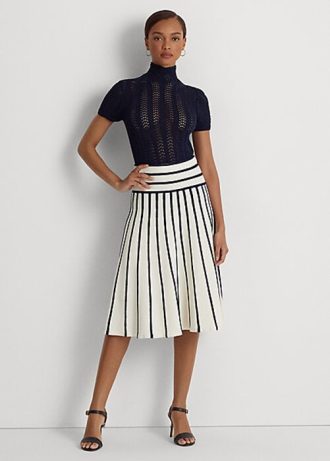 Fuste midi din tricot cu dungi Ralph Lauren pentru femei crem / bleumarin Fuste midi din tricot cu dungi Ralph Lauren pentru femei crem / bleumarin