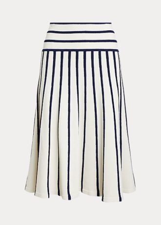 Fuste midi din tricot cu dungi Ralph Lauren pentru femei crem / bleumarin Fuste midi din tricot cu dungi Ralph Lauren pentru femei crem / bleumarin