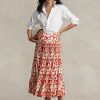 Fuste midi în formă de A, pliate, din satin, cu imprimeu Ralph Lauren, Rose Fuste midi în formă de A, pliate, din satin, cu imprimeu Ralph Lauren, Rose