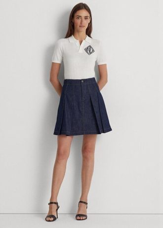 Fuste mini din denim plisate Ralph Lauren pentru femei bleumarin