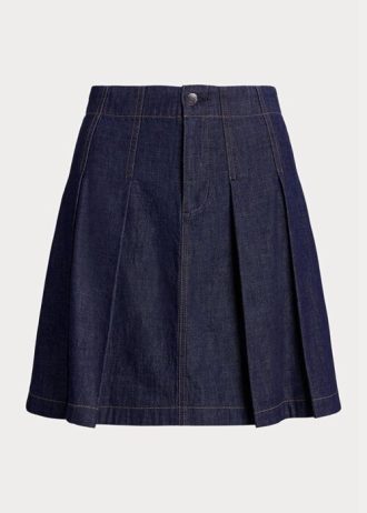 Fuste mini din denim plisate Ralph Lauren pentru femei bleumarin
