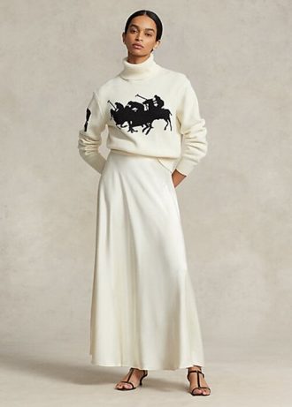 Fuste în formă de A din satin Ralph Lauren pentru femei crem