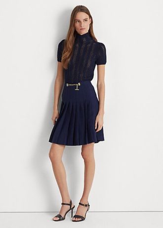 Fuste în georgette plisate Ralph Lauren pentru femei bleumarin