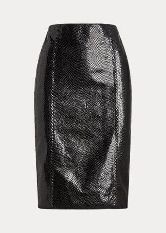 Fuste negre din piele de capră cu relief Cynthia Ralph Lauren