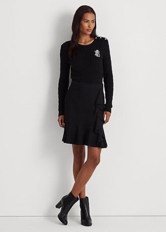 Fuste Ponte cu Volane Ralph Lauren pentru femei negre