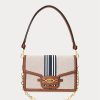 Geantă de mână medie din pânză în dungi Ralph Lauren Lauren Tan/Navy Geantă de mână medie din pânză în dungi Ralph Lauren Lauren Tan/Navy