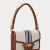 Geantă de mână medie din pânză în dungi Ralph Lauren Lauren Tan/Navy Geantă de mână medie din pânză în dungi Ralph Lauren Lauren Tan/Navy